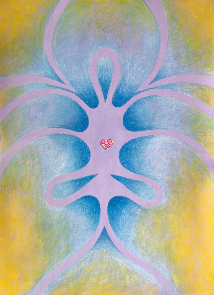 Ameno, 2024, pastel tiza, tinta y acrílico sobre papel 76x57 cm