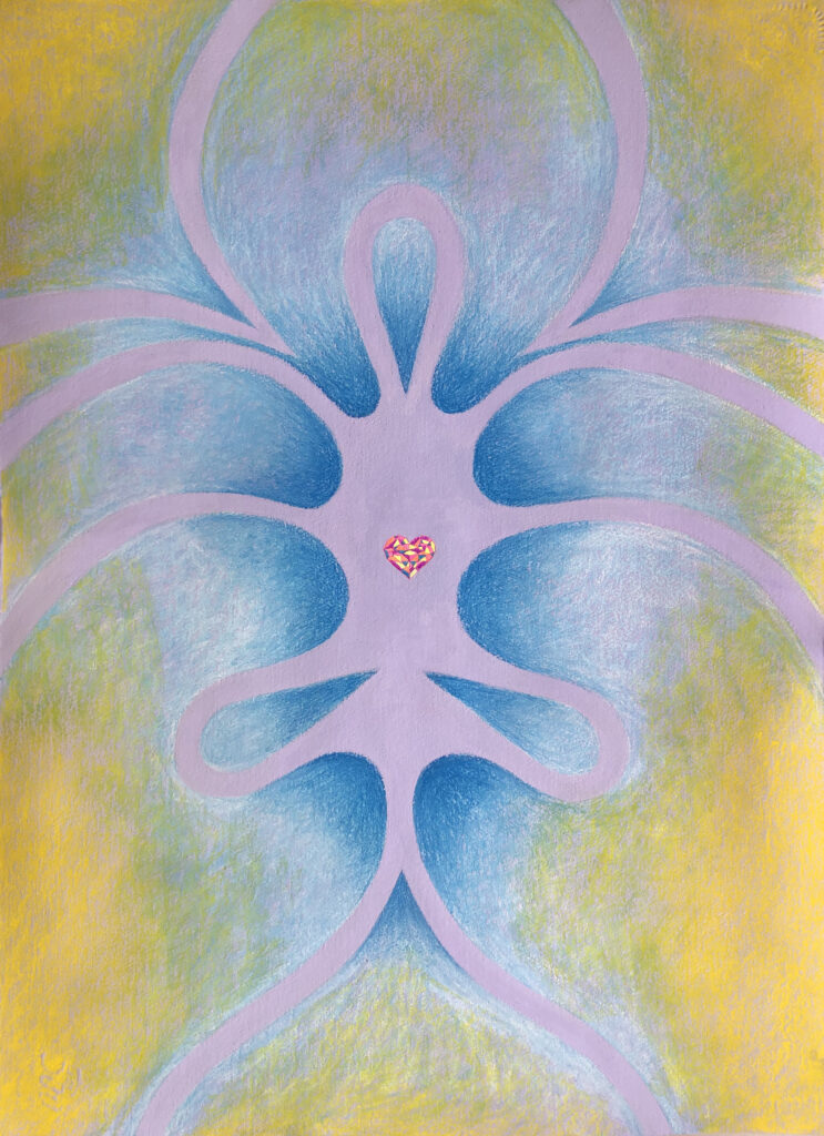 Ameno, 2024, pastel tiza, tinta y acrílico sobre papel, 76 x 57 cm.