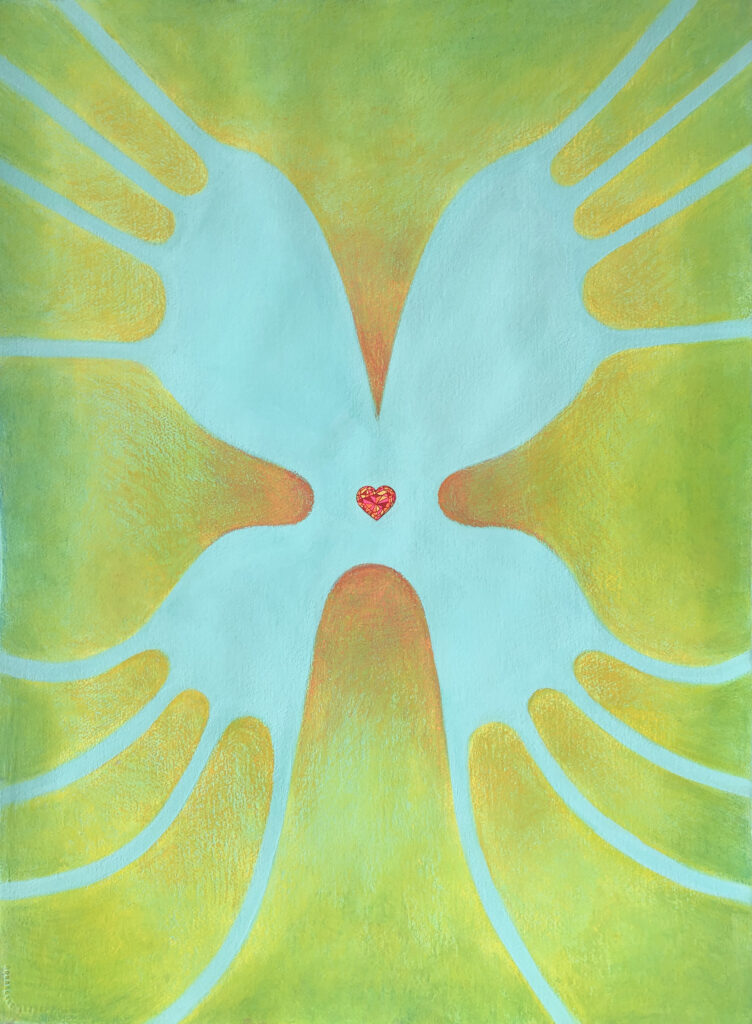 Nhem, 2024, pastel tiza, tinta y acrílico sobre papel, 76 x 57 cm.