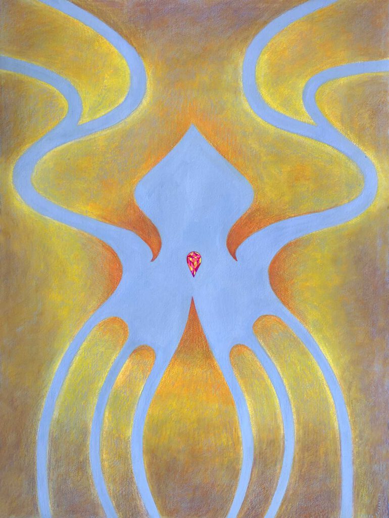 Pequem, 2024, pastel tiza, tinta y acrílico sobre papel 76x57 cm