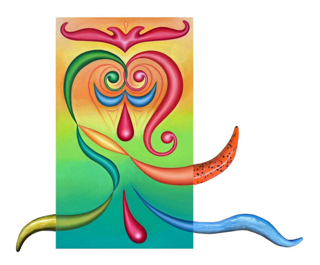 Sogui, 2025, cerámica y óleo sobre lienzo 50x60 cm